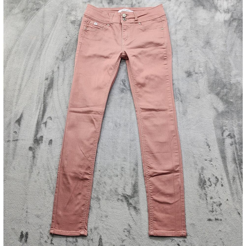 Wax Jeans Womens 7 Juniors‎ Pink Double Button Low Rise Skinny Leg Stretch Denim